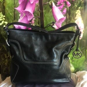 Michael Kors Blak Leather Handbag W/Gray Stitching